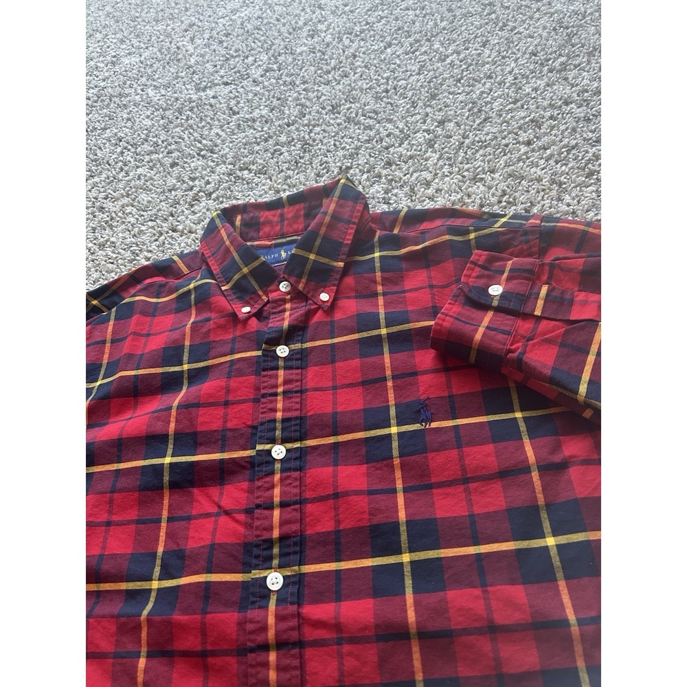 Ralph Lauren Men's XL Classic Fit Red/ Navy Plaid Long Sleeve Button Down